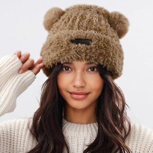 Cute Fuzzy Bear Ears Beanie Hat
